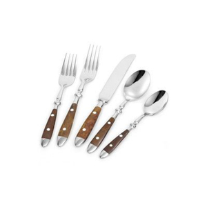 Superbe ensemble de couverts en acier inoxydable de haute qualité avec manche en résine de bois brun, cuillères à salade élégantes, vaisselle raffinée pour la maison - Product Image 6