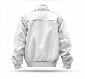 เสื้อแจ็คเก็ตบอมเบอร์ผู้ชายสีขาว หนัง PU ทรงปกติ ปกคอพับ ปิดด้วยซิป สไตล์ลำลอง ใส่ได้ในฤดูใบไม้ร่วง - Product Image 5