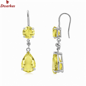 High quality jewelry supplier 925 sterling silver lemon quartz gemstone tear drop <b>earrings</b> jewelry women - Product Image 1