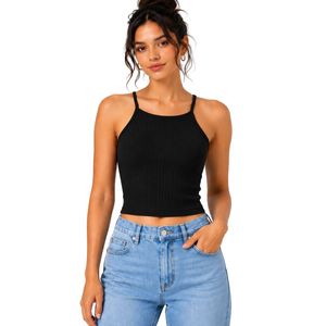 Manufacturer Custom Black Women Ribbed Knit Crop Tank Top Sleeveless Spaghetti Strap Slim Fit Casual Summer <b>Camisole</b> OEM Apparel - Product Image 1