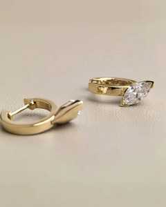 Boucles d'oreilles créoles Huggie en diamant de laboratoire taille Marquise, minimalistes et modernes, en or massif 14K, bijoux fins, cadeau pour mariage et fête - Product Image 5