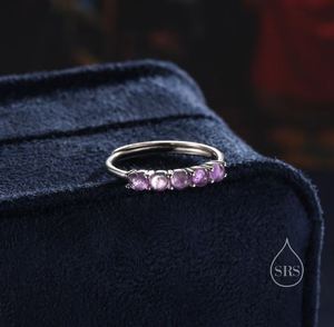 Anillo de Amatista Natural con Diseño de Media Infinita en Plata de Ley, Talla Ajustable, Anillo de Amatista Morada, Anillo de Piedra de Nacimiento de Febrero - Product Image 1