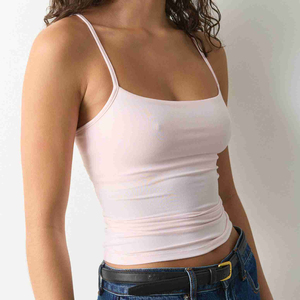 Custom Women's Low-Neck High-End Vest <b>Top</b> Camisole Spaghetti Strap Breathable Women Backless Workout Ribbed Tank <b>Tops</b> For Women - Product Image 2
