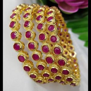 Antique <b>Ruby</b> Studded Stainless Steel Cuff Bangles - Product Image 3