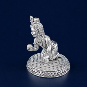 Figurine religieuse Laddu Gopal en argent 999, artisanat de Jaipur Metals |   Design traditionnel |   7,5x5x5,5 cm |   115g |   Décoration de temple à domicile - Product Image 4