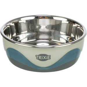 Bol pour animaux de compagnie en acier inoxydable et silicone, 0,75 l, blanc et bleu, antidérapant, pour chiens et chats - Product Image 2