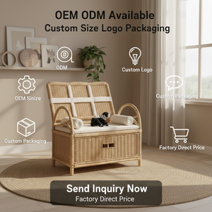 Banc de rangement pliable en rotin naturel pour enfants, organisateur de jouets, siège de canapé en osier pour enfants avec coussin, meubles de chambre d'enfant tissés à la main RT17 - Product Image 5