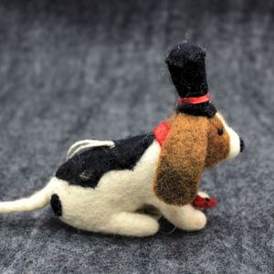 Handcrafted Felt Basset Hound <b>Dog</b> <b>Figurine</b> With Top Hat And Bow Tie 3.9in Height Traditional Style Plush Toy Indoor Decor - Product Image 5
