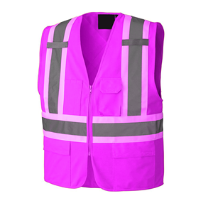 Chaleco de Seguridad Reflectante de Alta Visibilidad, Rojo, Poliéster, Unisex, Ropa de Trabajo con Bolsillos y Cierre de Cremallera - Product Image 2