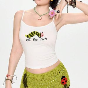 Camiseta sin mangas de algodón con tirantes finos y bordado de dibujos animados personalizado para mujer, ajuste ceñido, chaleco de verano, venta al por mayor OEM - Product Image 5