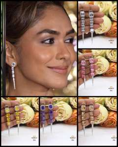 Fashionable <b>Silver</b> Finish Zircon <b>Long</b> <b>Earrings</b> with Stone Look <b>Earring</b> for Women for Evening Looks for Party Wear Fashion - Product Image 6