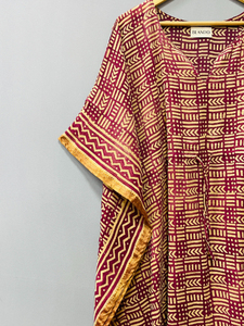 Caftán de Algodón Puro Ecológico con Estampado Bagru, Estampado a Mano, Estilo Indio, para Verano, Playa, o como Pareo, Cómodo, Largo hasta el Suelo - Product Image 5