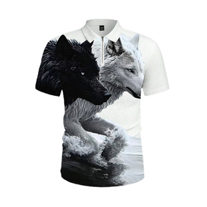 Polo para Hombre con Estampado Digital de Doble Lobo |   Camiseta de Alta Definición con Cierre de Cremallera 1/4 Sublimada | Ropa casual de verano con motivos de animales creativos - Product Image 4