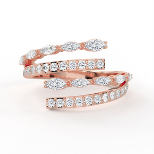 Anillo de compromiso solitario de oro de 14K y 18K con diamante cultivado en laboratorio de corte marquesa, diseño cruzado contemporáneo y piedra de acento redonda - Product Image 1