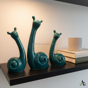 Juego de Figuras de Caracoles de Cerámica Azul Verdoso Brillante Hechas a Mano, Decoración Artesanal India, Estilo Minimalista para Diwali, Sala de Estar Rústica Moderna, Uso en Mesa - Product Image 6