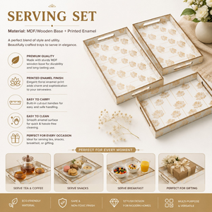Luxury Wooden Serving Tray <b>Set</b> of 3 with Printed Enamel Finish| Decorative <b>Nesting</b> Trays for Dining <b>Coffee</b> <b>Table</b> Home Decor Gift - Product Image 5