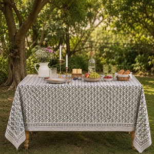 New Arrival 2026 Green Hand Block Print Cotton <b>Tablecloth</b> Dining <b>Table</b> Cover Farmhouse Party Wedding Home Housewarming - Product Image 3