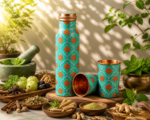 Elegant Meena Painted Copper Bottle <b>Set</b> with Cups Luxury Drinking <b>Gift</b> <b>Set</b> - Product Image 1