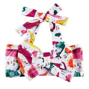 Ensemble bikini imprimé dessin animé pour femme, haut dos croisé, taille haute, bretelles à nouer, soutien-gorge triangle, volants extensibles, motif tricoté, Spandex/Nylon - Product Image 1