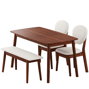 Juego de Comedor de 1 Mesa, 2 Sillas y 1 Banco, Acabado en Nogal Oscuro, Rectangular, Asientos Tapizados en Beige, Base de Goma - Product Image 1