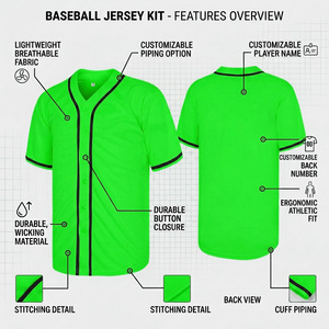 Maillot de baseball personnalisé avec logo, chemises de softball entièrement boutonnées, vêtements de sport sublimés pour équipes, hauts athlétiques à séchage rapide, OEM - Product Image 2