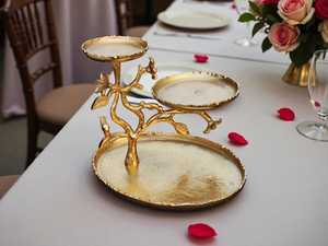 Gold Tiered Serving Stand Stainless Steel Display Tray Decorative Cake <b>Plate</b> <b>Rack</b> for Party Dining - Product Image 1