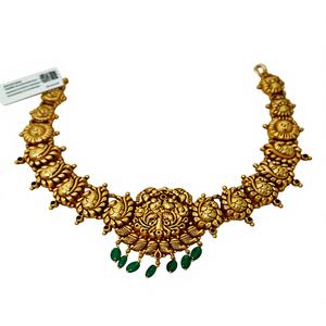 22K Solid Gold Temple Necklace <b>Set</b> | Traditional <b>Indian</b> Bridal <b>Jewellery</b> | Antique Finish Handcrafted Gold Haram - Product Image 3