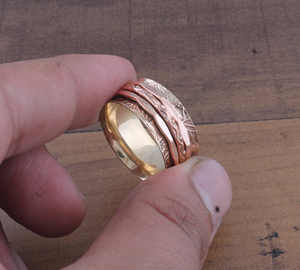 925 Sterling Silver Rose Gold Plated <b>Spinner</b> <b>Ring</b> for Anxiety Handmade Fidget Spinning <b>Ring</b> for Stress Relief Wholesale - Product Image 4