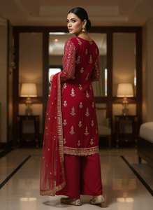 Ropa india y pakistaní, tela de Georgette de imitación pesada, vestido étnico indio paquistaní, traje Sharara para adultos, Palazzo Dupatta - Product Image 2