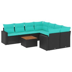 Set di divani da giardino in polyrattan nero da 9 pezzi con cuscini, eleganti mobili da esterno - Product Image 2