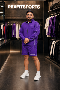 REXFIT SPORTS 2026 Ensemble survêtement léger pour homme, veste et short en nylon violet, fermeture éclair intégrale, idéal pour la gym, l'entraînement et le streetwear - Product Image 5