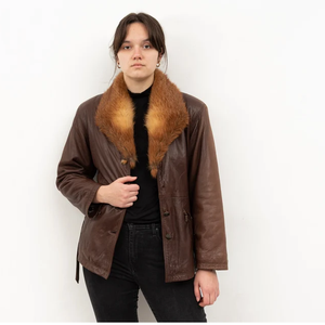 Veste bomber en cuir véritable pour femme avec col en fourrure de renard, ceinture, manteau d'hiver - Product Image 3