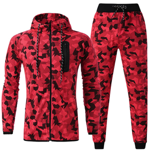 Men Red <b>Camouflage</b> Hooded <b>Tracksuit</b> Full Zipper Sporty Casual Jogging Set 100% Polyester Autumn Wear - Product Image 6