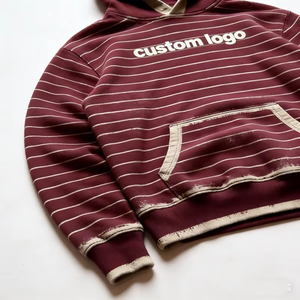 Women's Washed Striped Pullover Hoodies Custom Personalized Contrast Trim Distressed Detail Casual Vintage Hoodies - Product Image 4