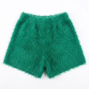 Faux Fur <b>Shorts</b> <b>Women</b> High Waist Loose Fit Solid Color Casual Knitted Elastic Waist <b>Short</b> Skirts in Red <b>Black</b> White Brown Blue - Product Image 3