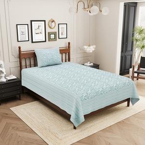 HEAVENBIRDS Draps plats en coton premium imprimés de motifs végétaux verts personnalisables, 1 housse de coussin incluse, 300 fils/cm² - Product Image 2