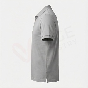 Polo en coton Oxford gris à manches courtes pour homme, coupe classique, respirant, design uni tissé - Product Image 3