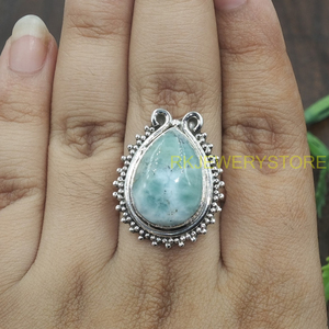 Natural Larimar Gemstone <b>Ring</b> 925 Sterling Silver Handmade Boho Vintage Designer <b>Statement</b> <b>Ring</b> Women Jewelry for Christmas Gift - Product Image 5