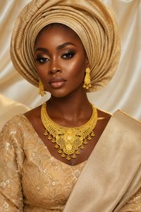 Luxury African Floral 24K Gold Plated Statement Necklace Set Nigerian Bridal Jewelry with Matching Earrings - Product Image 3