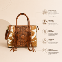 Porte-documents en cuir de vachette à poils, fait main |   Sac de messager pour ordinateur portable Western avec accent Concho, bandoulière amovible, pour cadre dirigeant