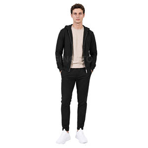 Ensemble de survêtement à capuche pour homme, couleur unie, fermeture éclair intégrale, décontracté, respirant, en polyester, coupe classique, poches latérales, pour l'automne - Product Image 3