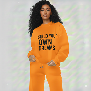 Conjunto de Sudadera Oversize Naranja con Cuello Alto y Pantalones Anchos a Juego para Mujer, con Estampado Gráfico Motivacional, Ropa de Estar por Casa - Product Image 1