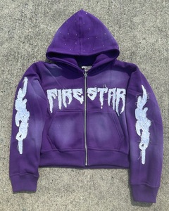 Custom Yellow Oversized Zip Up Hoodie for Men & Women | Heavyweight Fleece Full Zip Hoodie with Distressed Applique Embroidery - Product Image 4