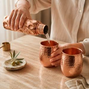 Premium Copper Drinking Tumblers Handmade Hammered <b>Water</b> Glass Set Pure Copper Cups for Home Hotel Restaurant Wholesale Export - Product Image 2