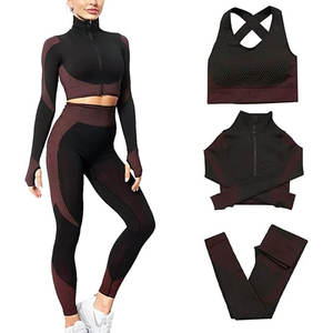 Ensemble de tenue de sport sans couture pour femmes, 3 pièces, vêtements de yoga, survêtement avec leggings et soutien-gorge de sport extensible pour la remise en forme - Product Image 5