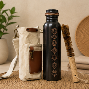 Ayurvedic Seven Chakra Copper Water <b>Bottle</b> Set Eco-friendly Portable Multi-Use Home Use with Coaster Lids - Product Image 4