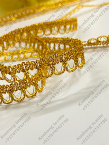Ribete de Encaje con Flecos Ecológico al por Mayor para Accesorios de Ropa en Dorado y Plateado, Encaje 100% Poliéster - Product Image 3