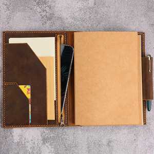 Couverture de carnet en cuir véritable de luxe de haute qualité, durable, rechargeable, étui pour journal, papeterie de bureau NBC-0010 - Product Image 4