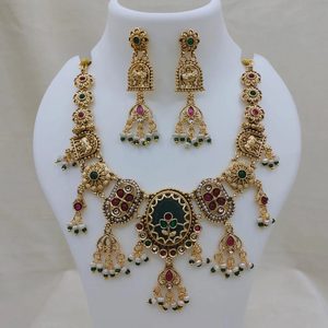 JewelEMarket Heritage Pota Stone and <b>Pearl</b> Designer Necklace <b>Set</b> Gold Plated Traditional Bridal Festive Ethnic Jewelry for Women - Product Image 2