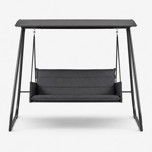 Modern Outdoor Canopy <b>Swing</b> Bench Black Metal <b>Frame</b> Cushioned Garden Porch Patio Balcony Lounge Furniture - Product Image 4
